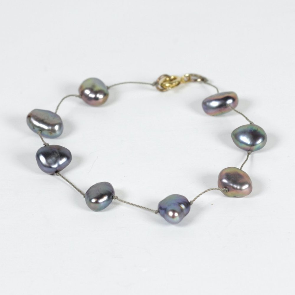 Purple Freshwater Baroque Pearl Bead Knotted Cord Bracelet